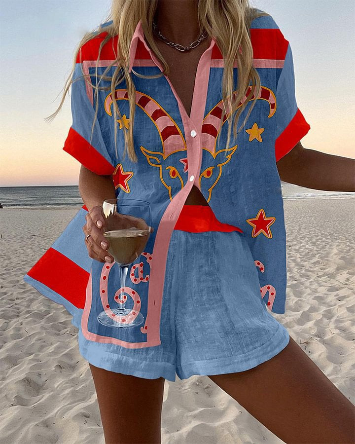 Jorelle – Short Summer Suit with Goat Motif